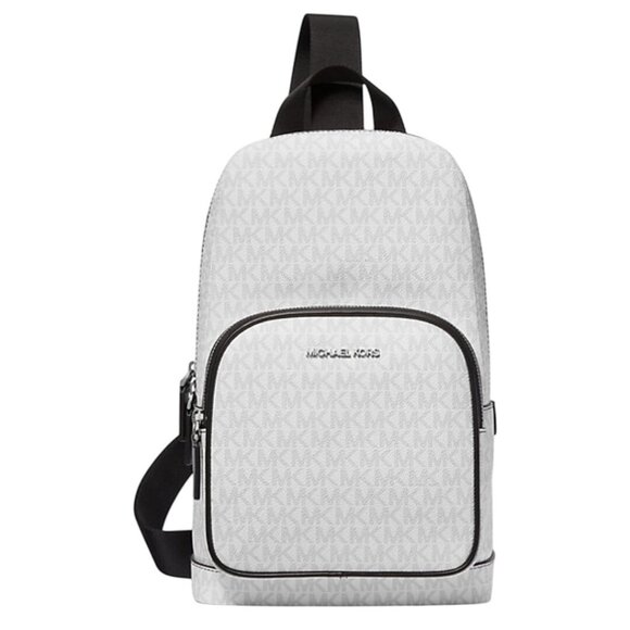NEW Michael Kors Cooper Medium White Signature PVC Sling Backpack White Mens - Picture 2 of 6